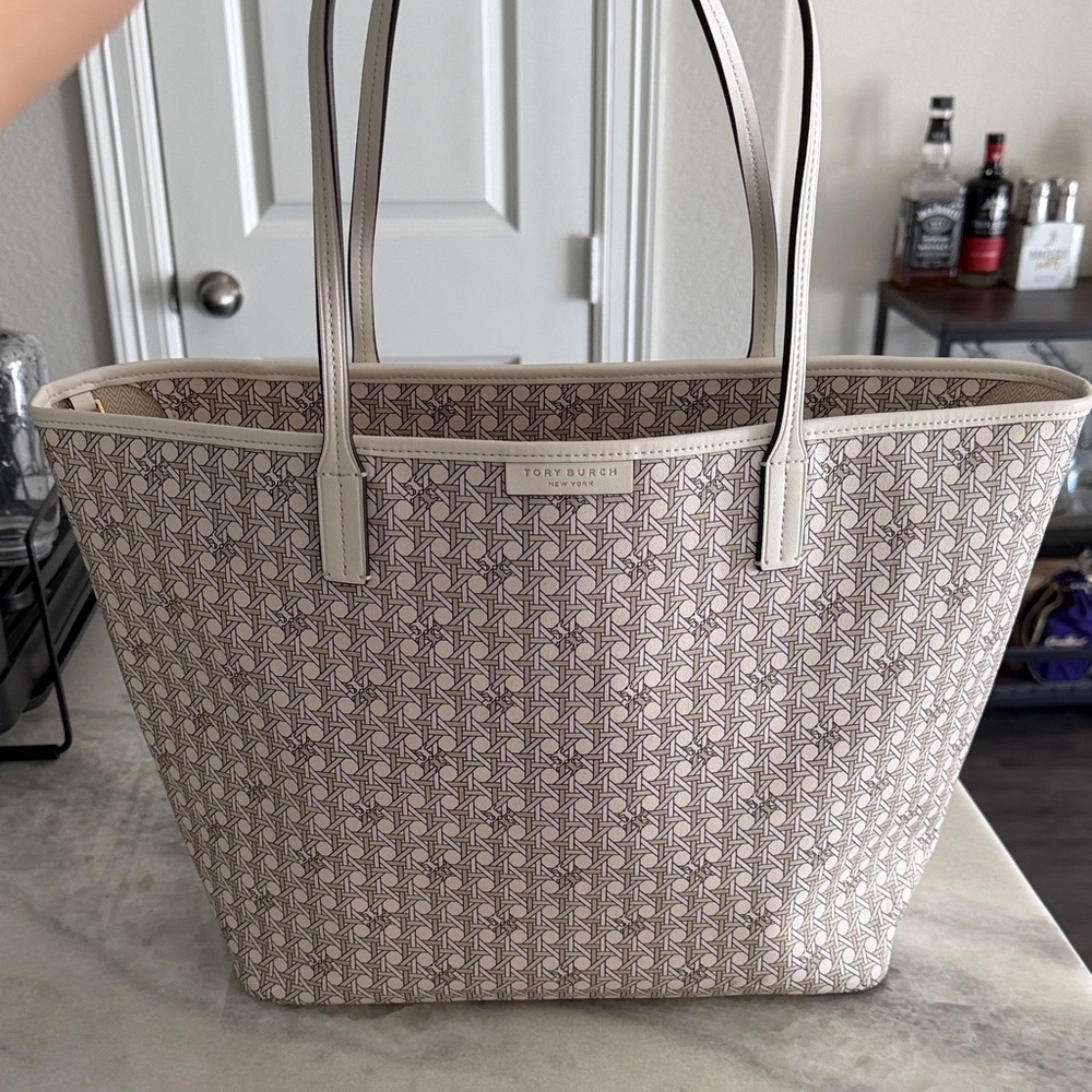 Tory Burch Beige Logo-Print Canvas Tote and Zipper Pouch
